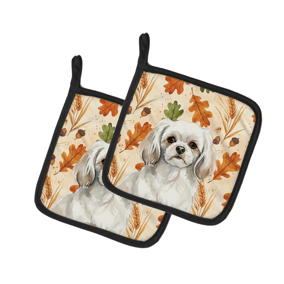 Picture of Carolines Treasures WDK8043PTHD 7.5 x 7.5 in. White Tibetan Spaniel Heirloom Fall Pair of Pot Holders