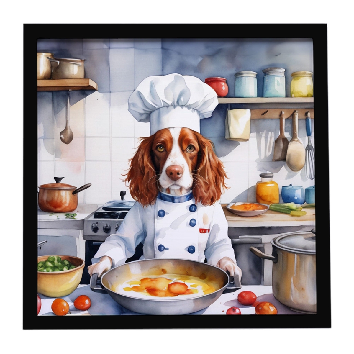 DAC6337MFP88 8 x 8 in. Welsh Springer Spaniel The Chef Framed Metal Print