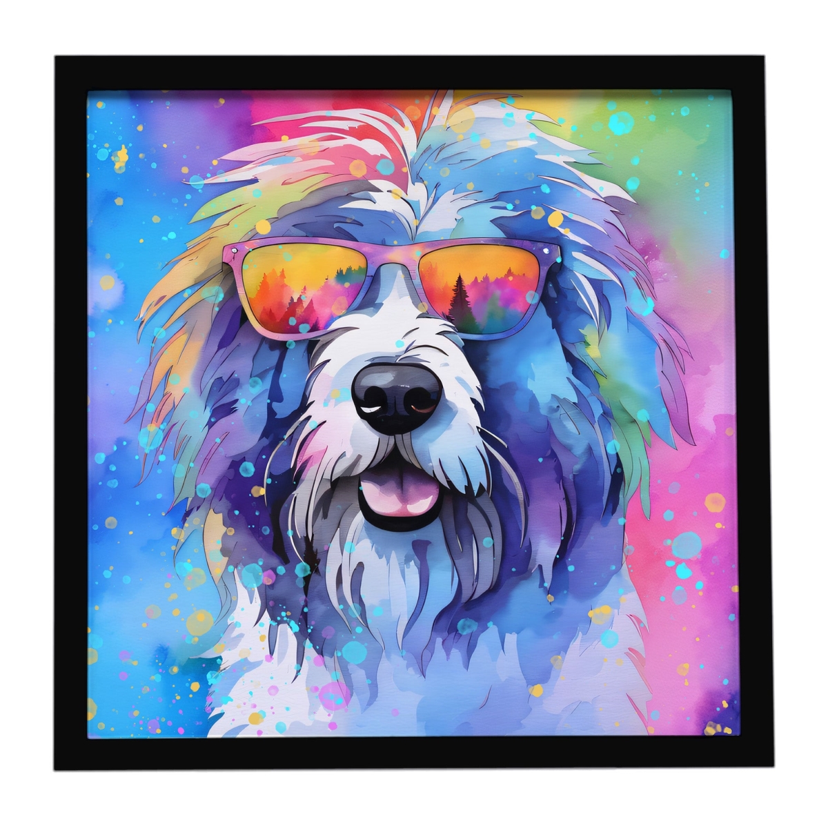 DAC2534MFP88 8 x 8 in. Old English Sheepdog Hippie Dawg Framed Metal Print