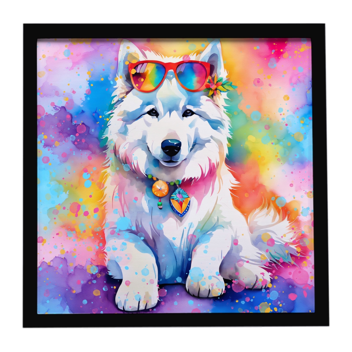 DAC2551MFP88 8 x 8 in. Samoyed Hippie Dawg Framed Metal Print
