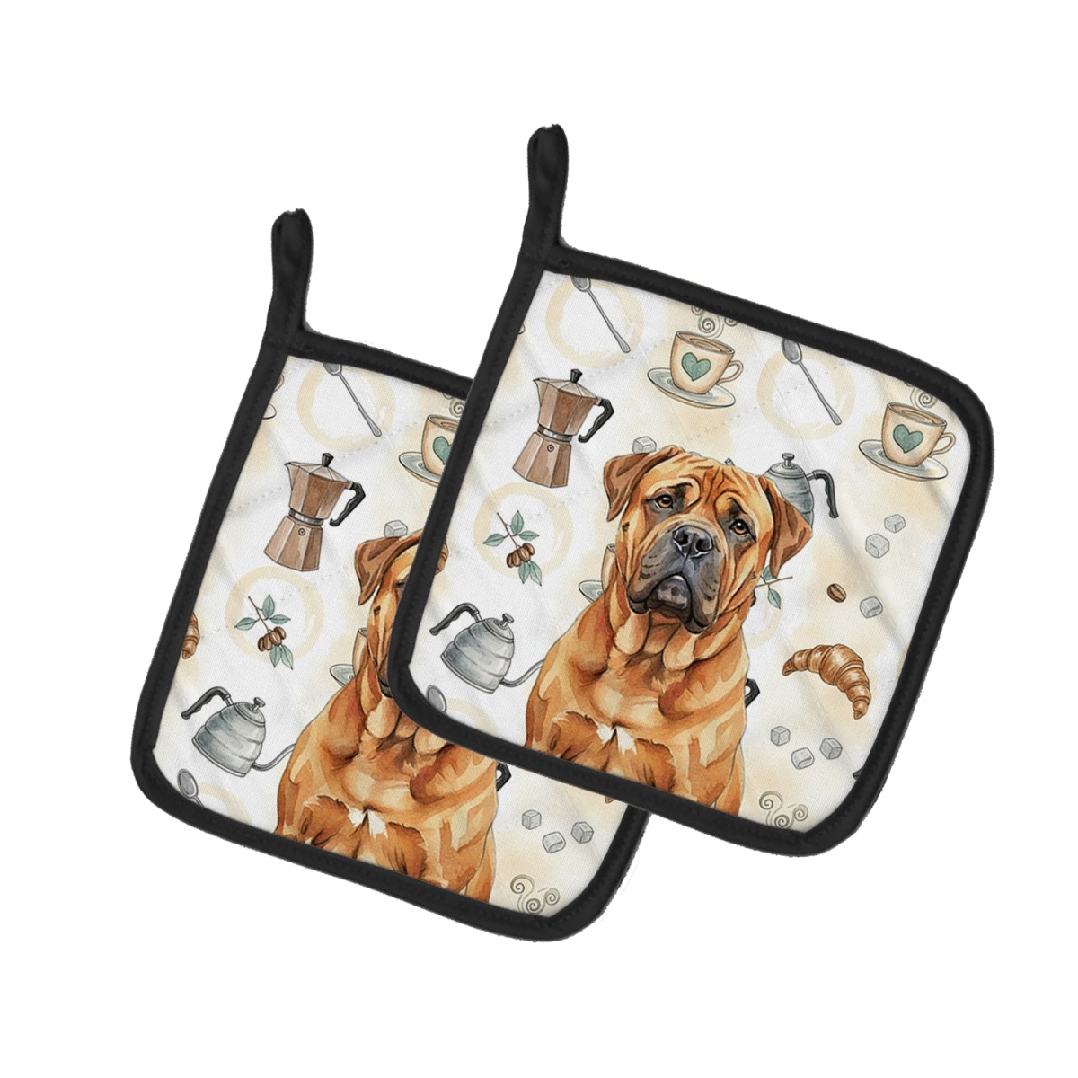 Picture of Carolines Treasures WDK7354PTHD 7.5 x 7.5 in. Red Bullmastiff Coffee Bar Pair of Pot Holders