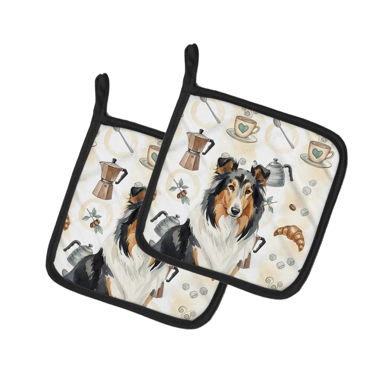 Picture of Carolines Treasures WDK7387PTHD 7.5 x 7.5 in. Tricolor Collie Coffee Bar Pair of Pot Holders
