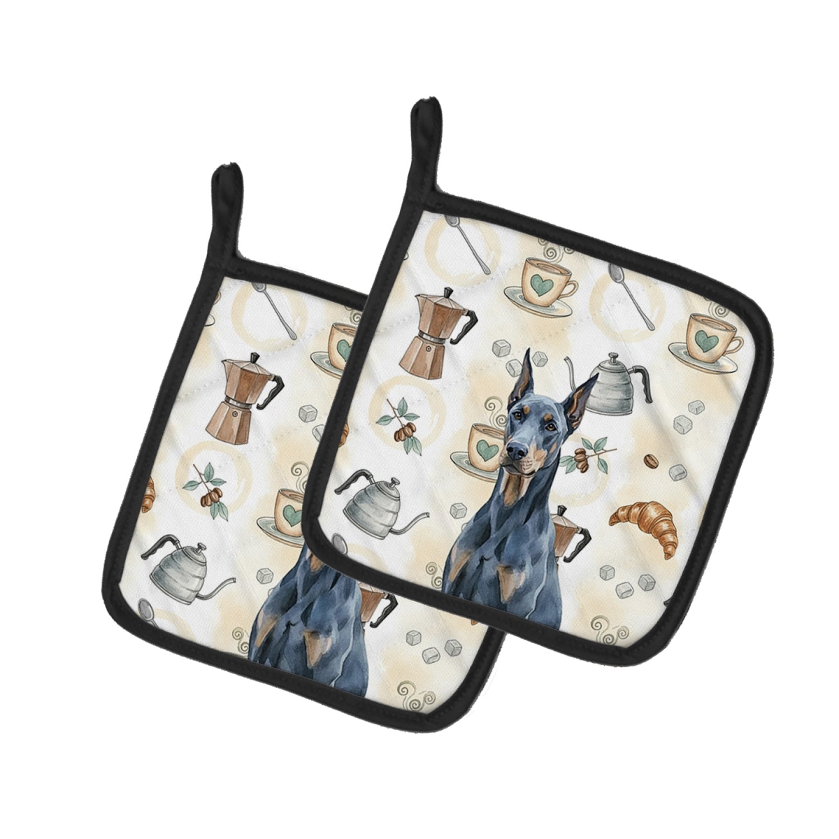Picture of Carolines Treasures WDK7406PTHD 7.5 x 7.5 in. Blue Doberman Pinscher Coffee Bar Pair of Pot Holders