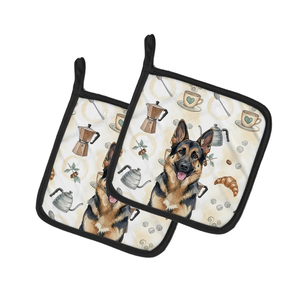 Picture of Carolines Treasures WDK7446PTHD 7.5 x 7.5 in. German Shepherd Coffee Bar Pair of Pot Holders