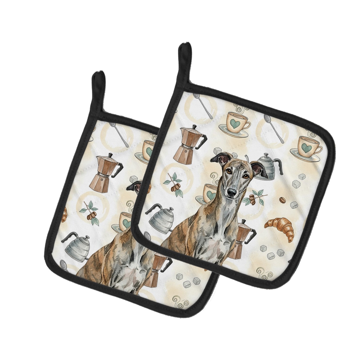 Picture of Carolines Treasures WDK7463PTHD 7.5 x 7.5 in. Brindle Greyhound Coffee Bar Pair of Pot Holders