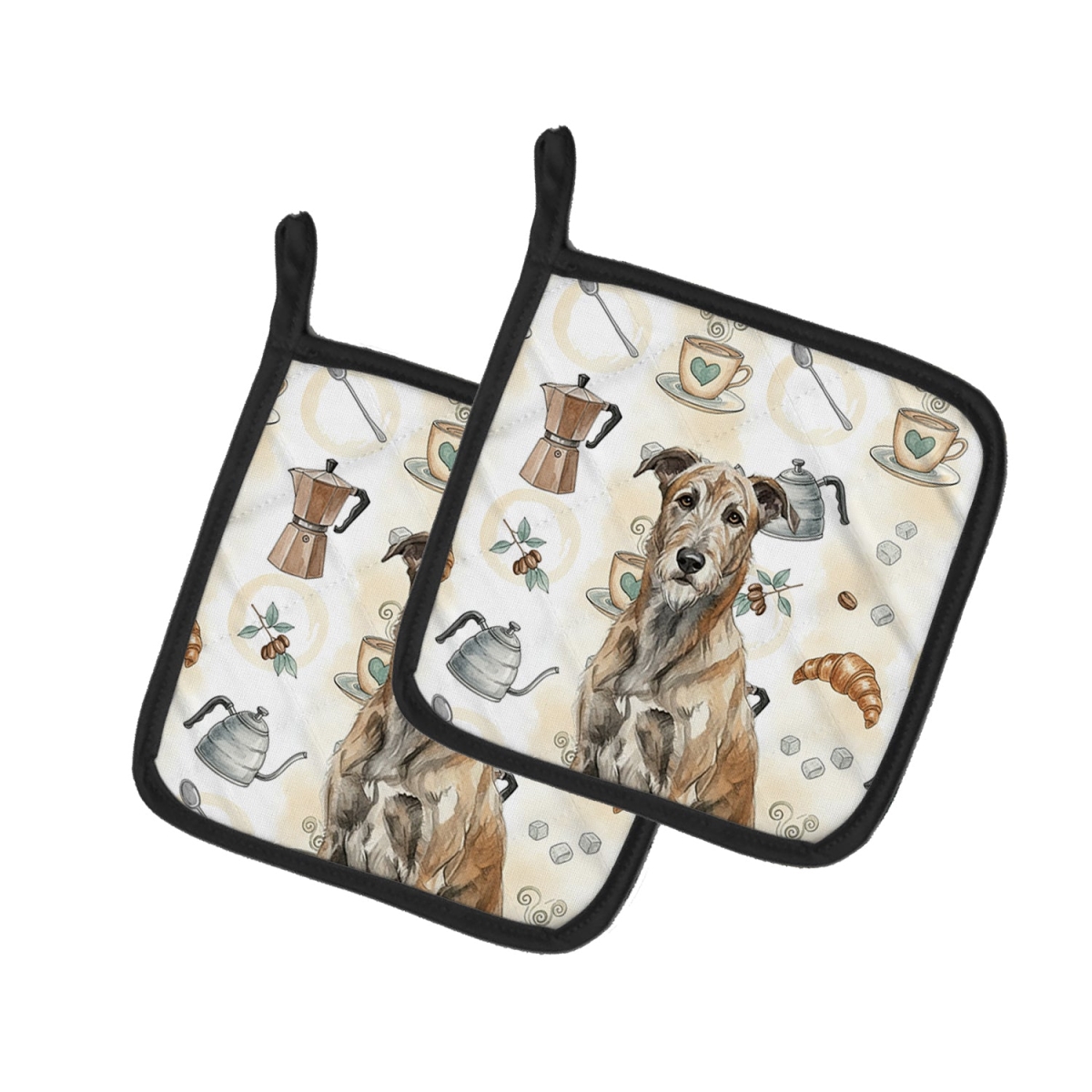 Picture of Carolines Treasures WDK7474PTHD 7.5 x 7.5 in. Brindle Irish Wolfhound Coffee Bar Pair of Pot Holders