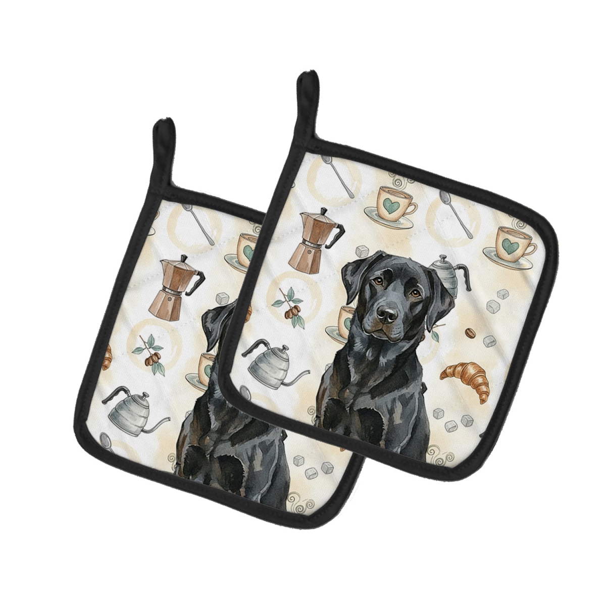 Picture of Carolines Treasures WDK7492PTHD 7.5 x 7.5 in. Black Labrador Retriever Coffee Bar Pair of Pot Holders