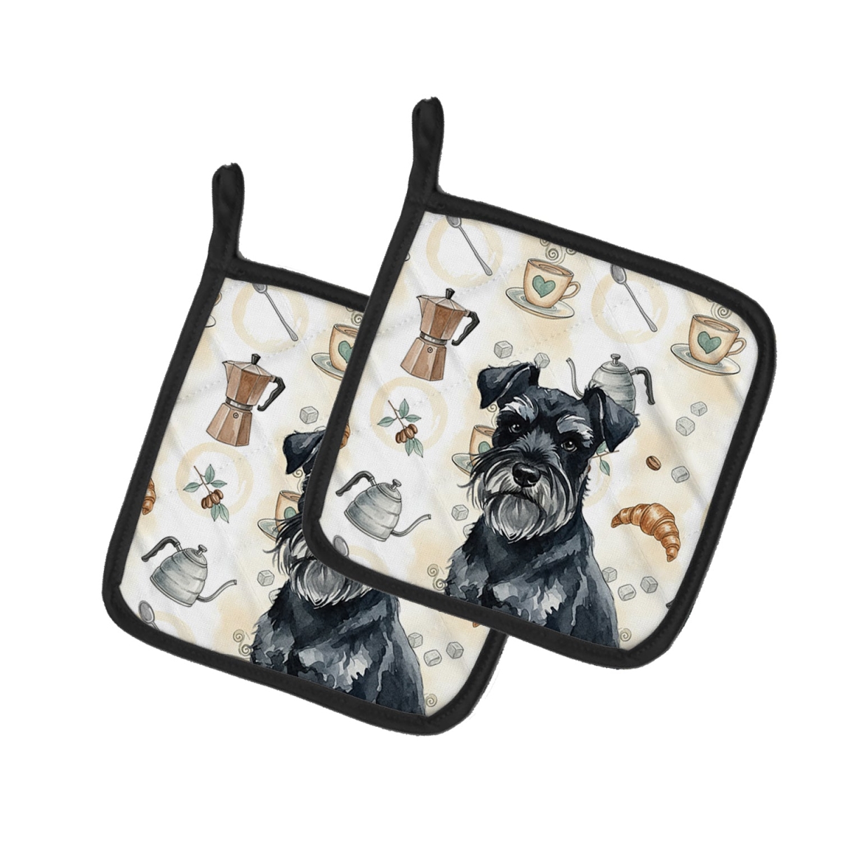 Picture of Carolines Treasures WDK7518PTHD 7.5 x 7.5 in. Black Miniature Schnauzer Coffee Bar Pair of Pot Holders