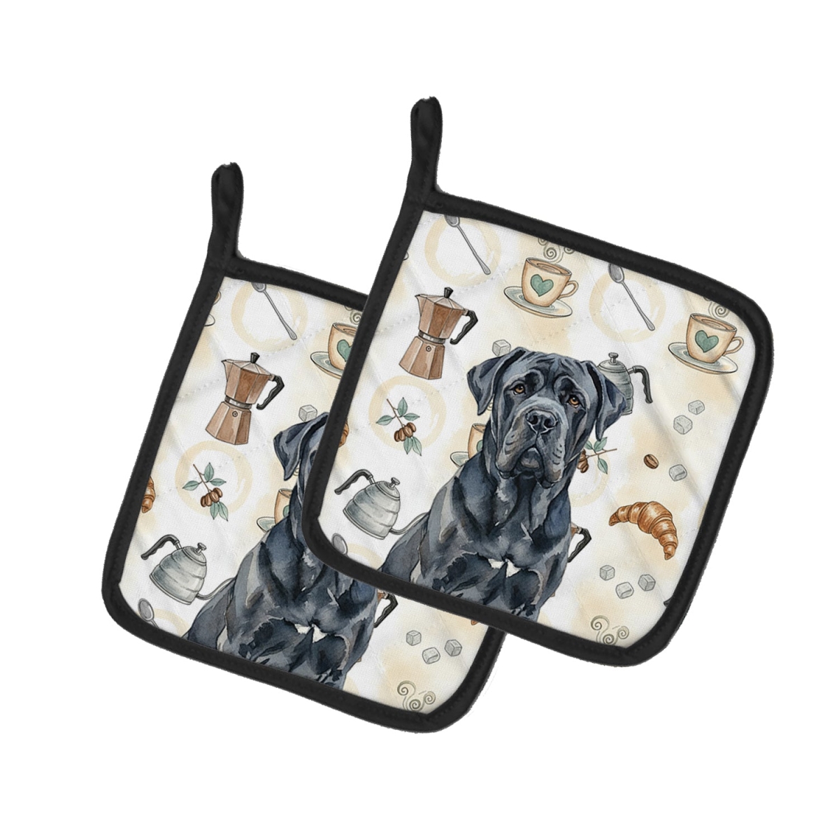 Picture of Carolines Treasures WDK7521PTHD 7.5 x 7.5 in. Black Neapolitan Mastiff Coffee Bar Pair of Pot Holders