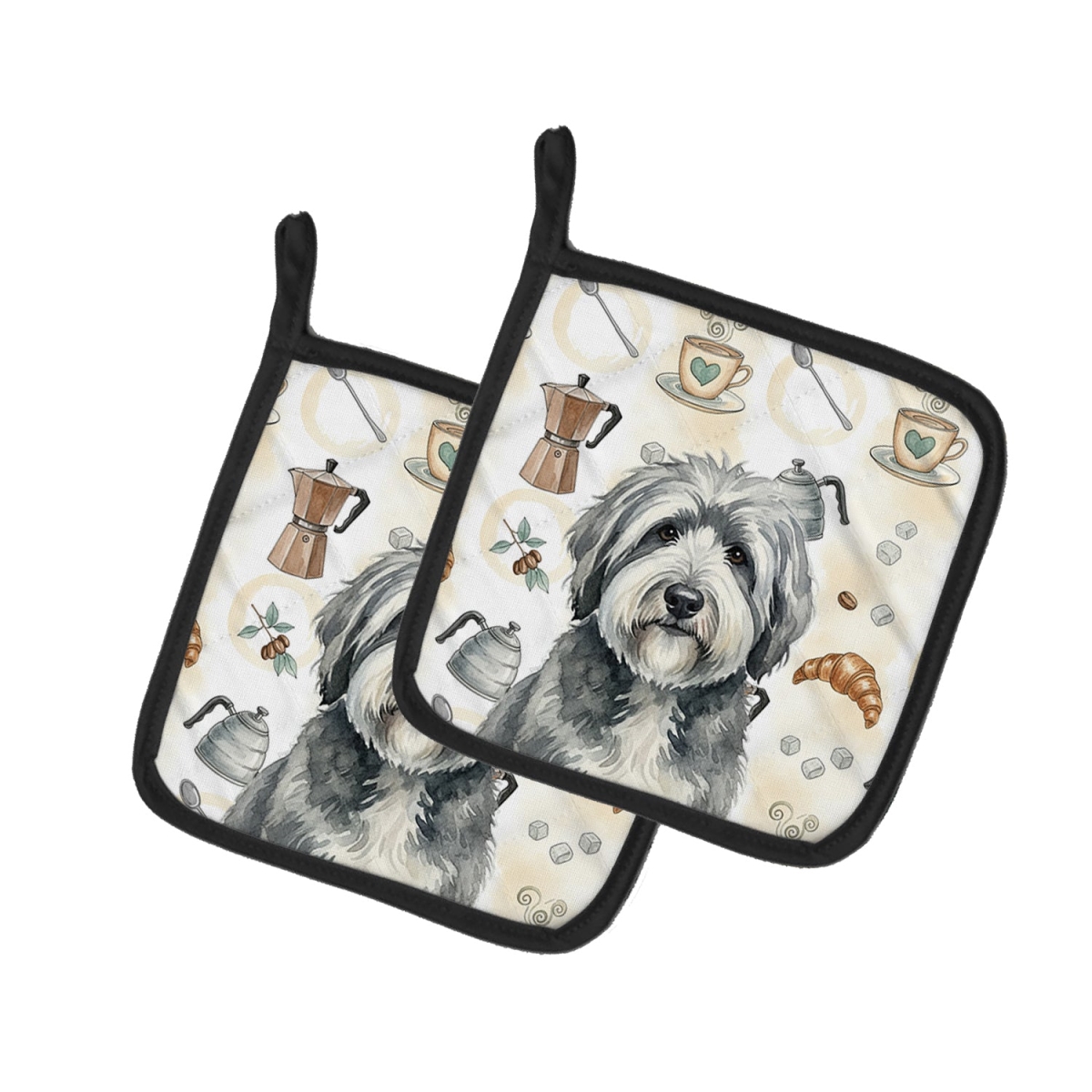 Picture of Carolines Treasures WDK7537PTHD 7.5 x 7.5 in. Gray & White Old English Sheepdog Coffee Bar Pair of Pot Holders