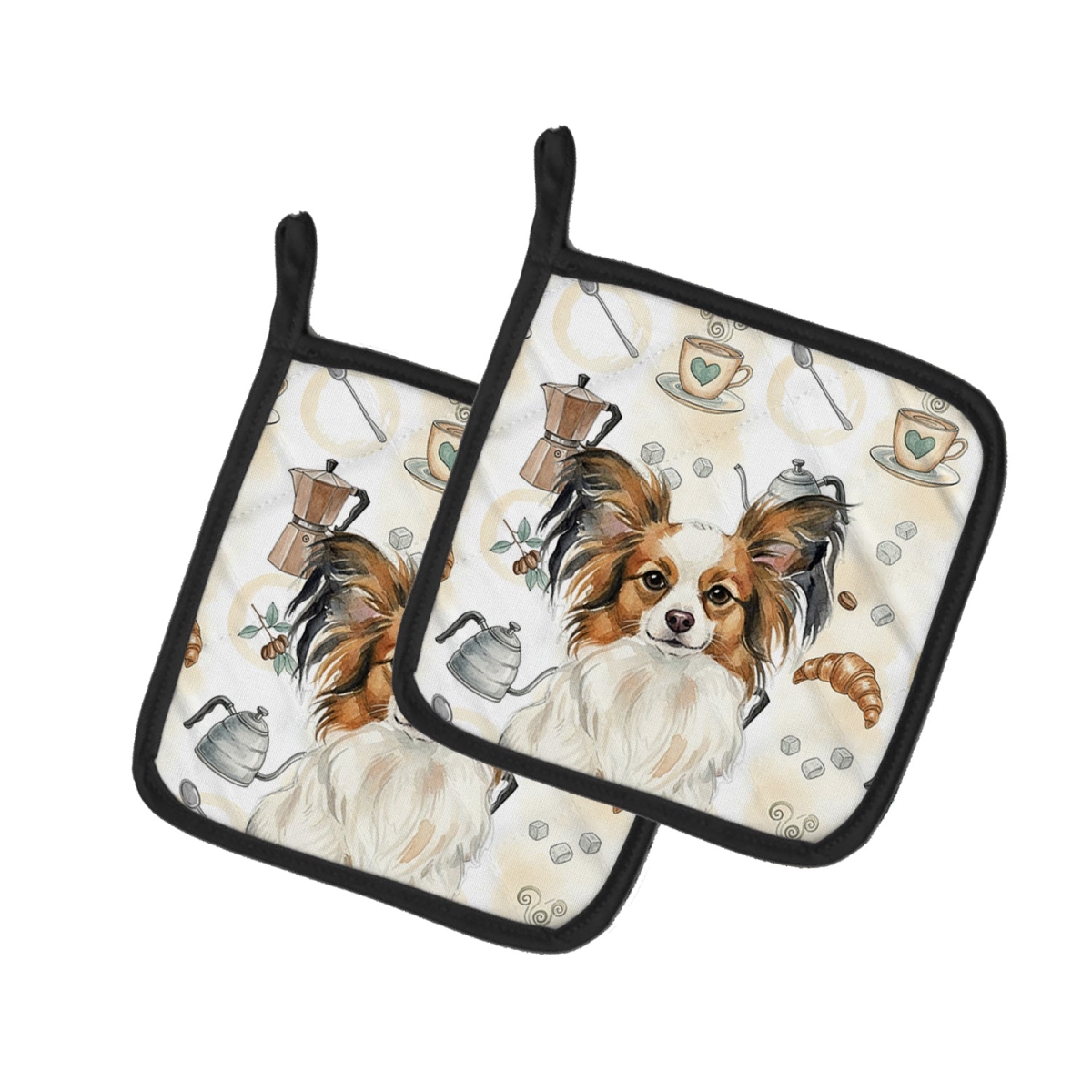Picture of Carolines Treasures WDK7545PTHD 7.5 x 7.5 in. White with Sable Papillon Coffee Bar Pair of Pot Holders