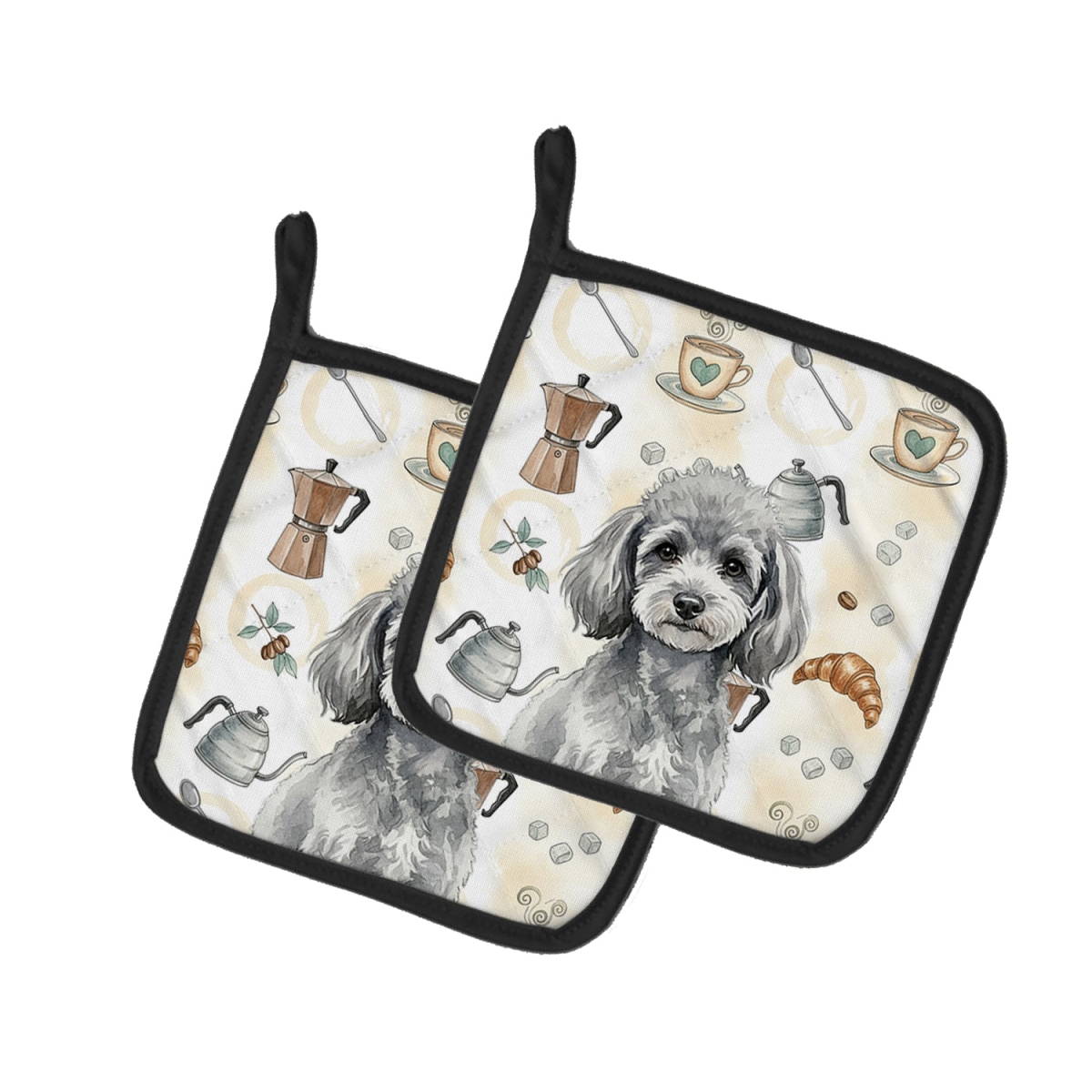 Picture of Carolines Treasures WDK7576PTHD 7.5 x 7.5 in. Toy Silver Poodle Coffee Bar Pair of Pot Holders