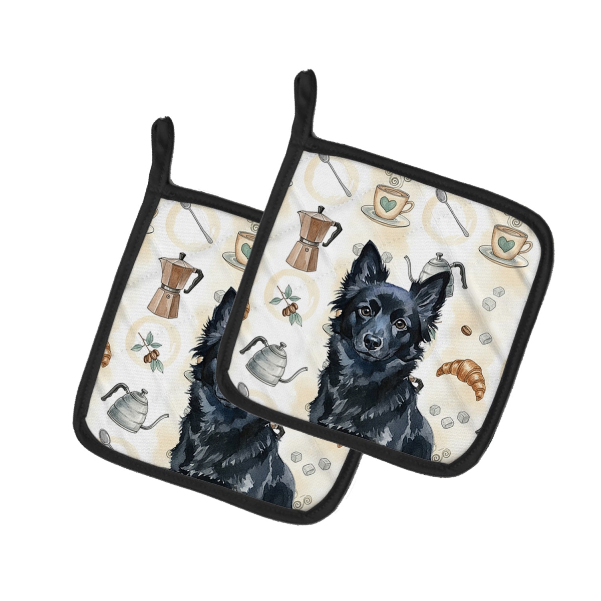 Picture of Carolines Treasures WDK7600PTHD 7.5 x 7.5 in. Schipperke Coffee Bar Pair of Pot Holders