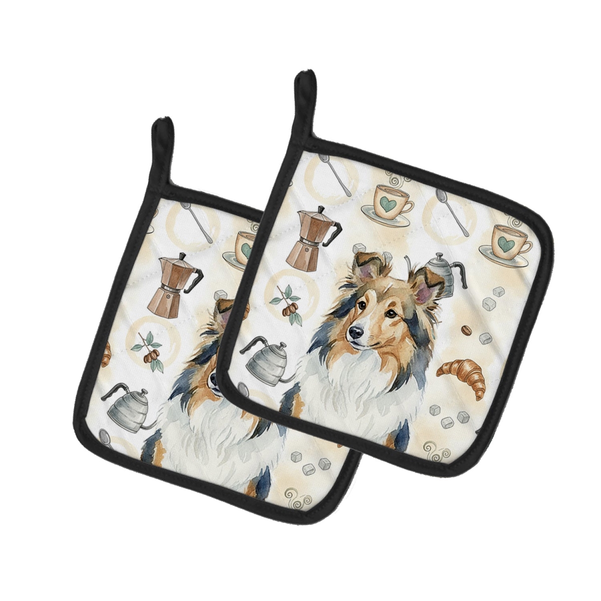 Picture of Carolines Treasures WDK7612PTHD 7.5 x 7.5 in. Sable Sheltie Coffee Bar Pair of Pot Holders