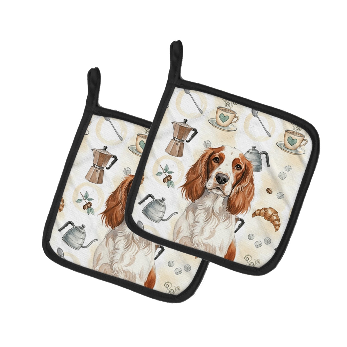 Picture of Carolines Treasures WDK7648PTHD 7.5 x 7.5 in. Welsh Springer Spaniel Coffee Bar Pair of Pot Holders