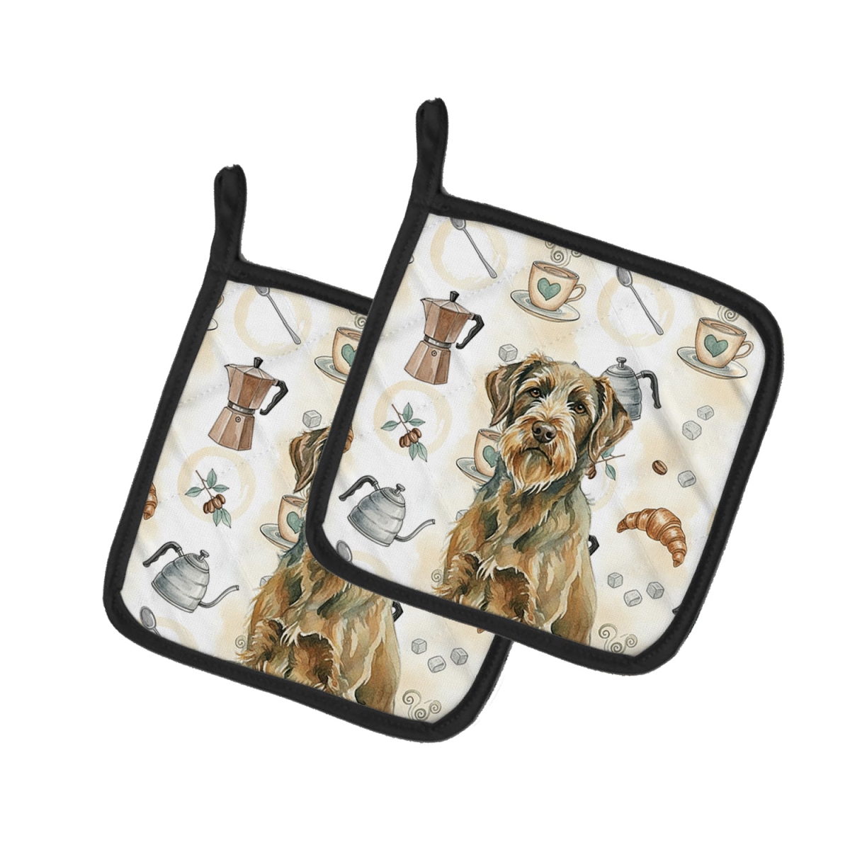 Picture of Carolines Treasures WDK7659PTHD 7.5 x 7.5 in. Chestnut Wirehaired Pointing Griffon Coffee Bar Pair of Pot Holders