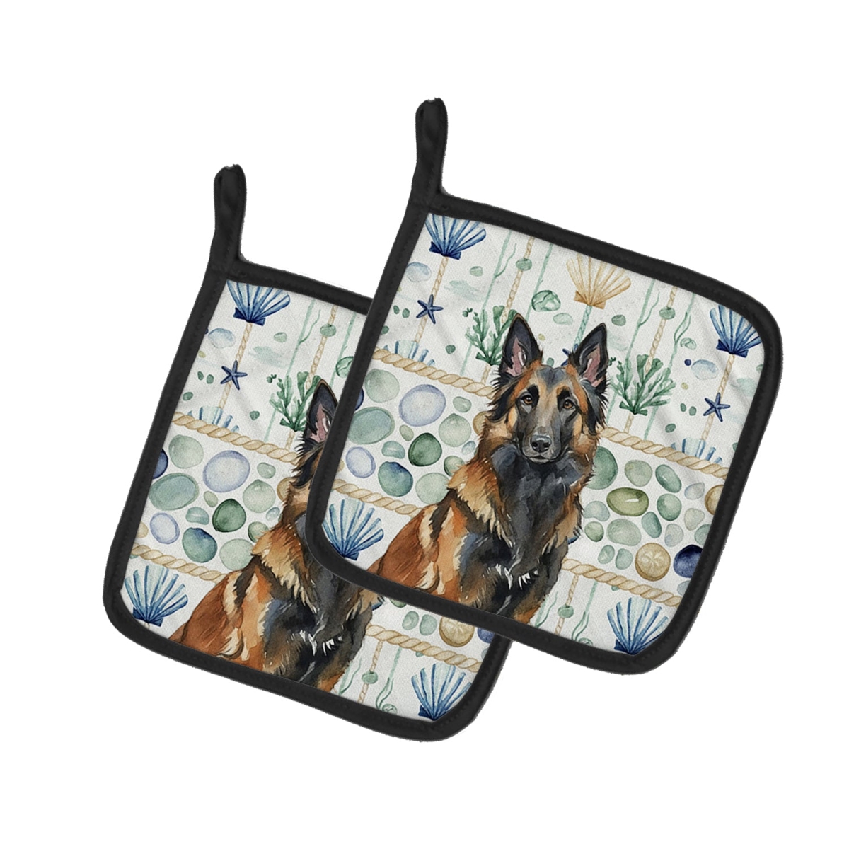 Picture of Carolines Treasures WDK6911PTHD 7.5 x 7.5 in. Belgian Tervuren Coastal Sea Glass Pair of Pot Holders
