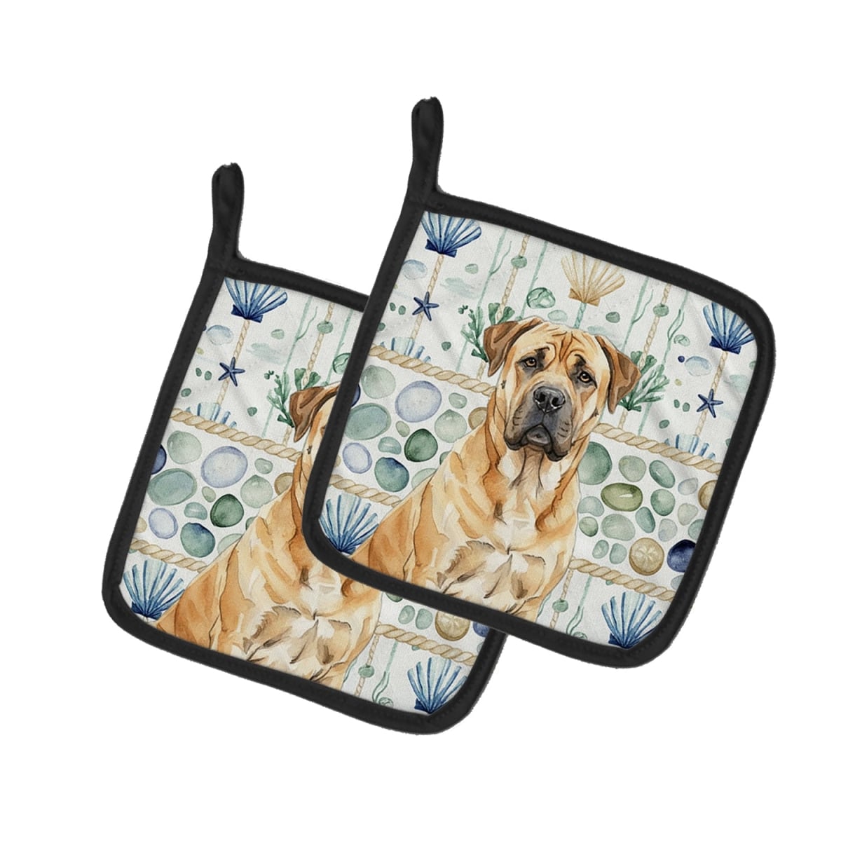 Picture of Carolines Treasures WDK6921PTHD 7.5 x 7.5 in. Fawn Boer Boel Coastal Sea Glass Pair of Pot Holders
