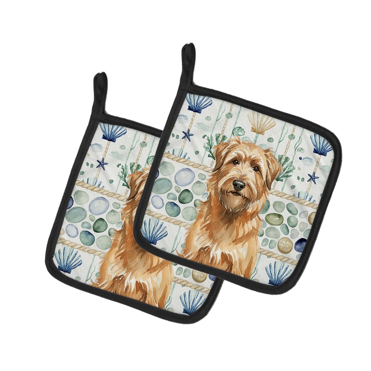 Picture of Carolines Treasures WDK6942PTHD 7.5 x 7.5 in. Tawny Briard Coastal Sea Glass Pair of Pot Holders