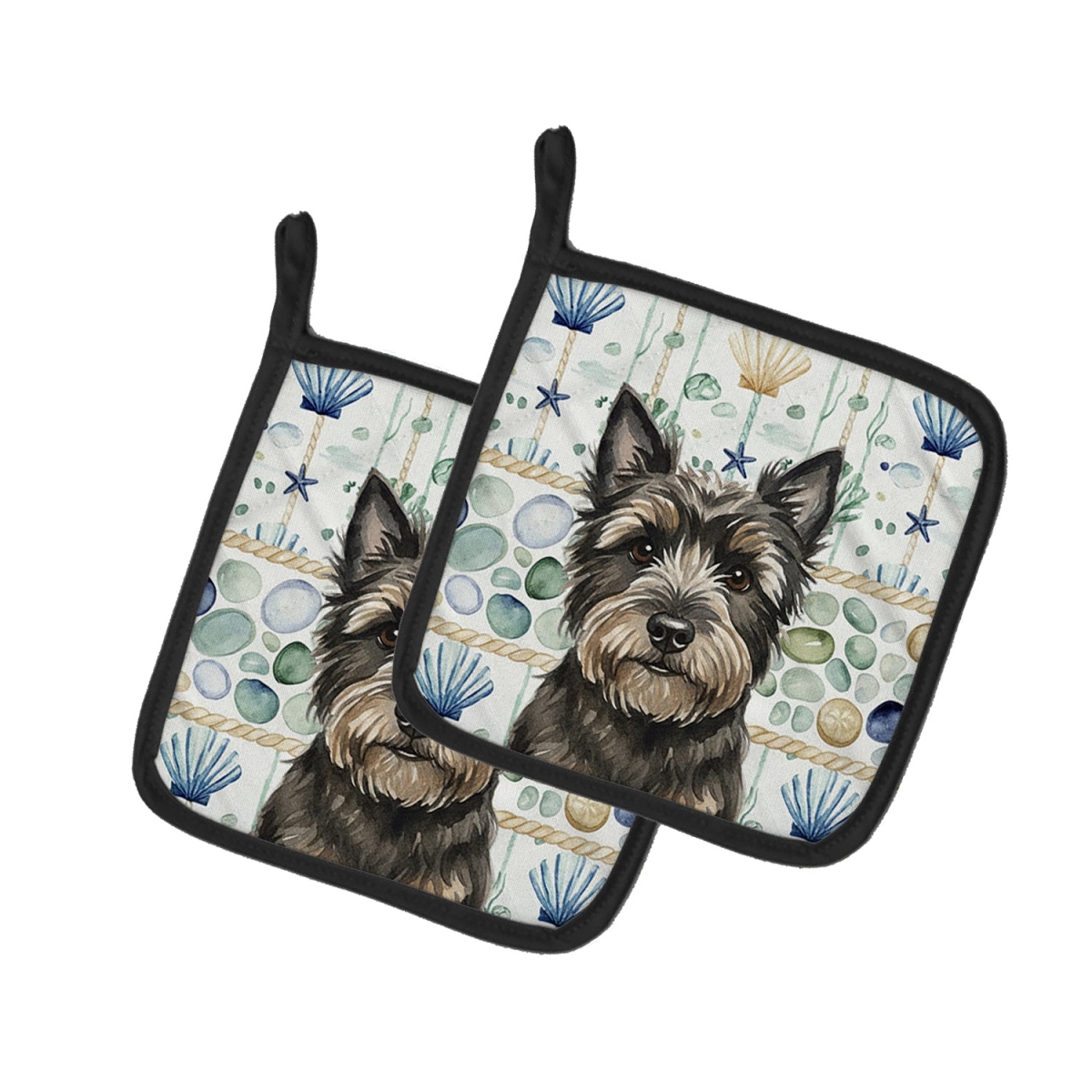 Picture of Carolines Treasures WDK6955PTHD 7.5 x 7.5 in. Black Cairn Terrier Coastal Sea Glass Pair of Pot Holders