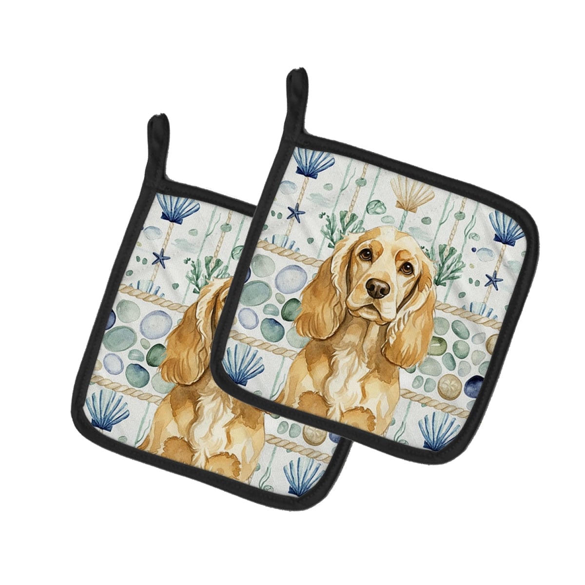 Picture of Carolines Treasures WDK6982PTHD 7.5 x 7.5 in. Buff Cocker Spaniel Coastal Sea Glass Pair of Pot Holders