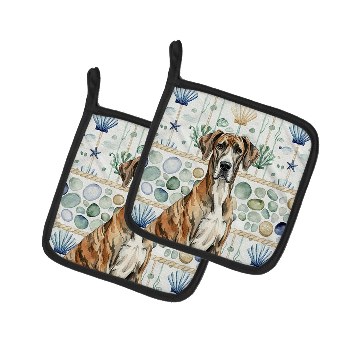 Picture of Carolines Treasures WDK7055PTHD 7.5 x 7.5 in. Brindle Great Dane Coastal Sea Glass Pair of Pot Holders