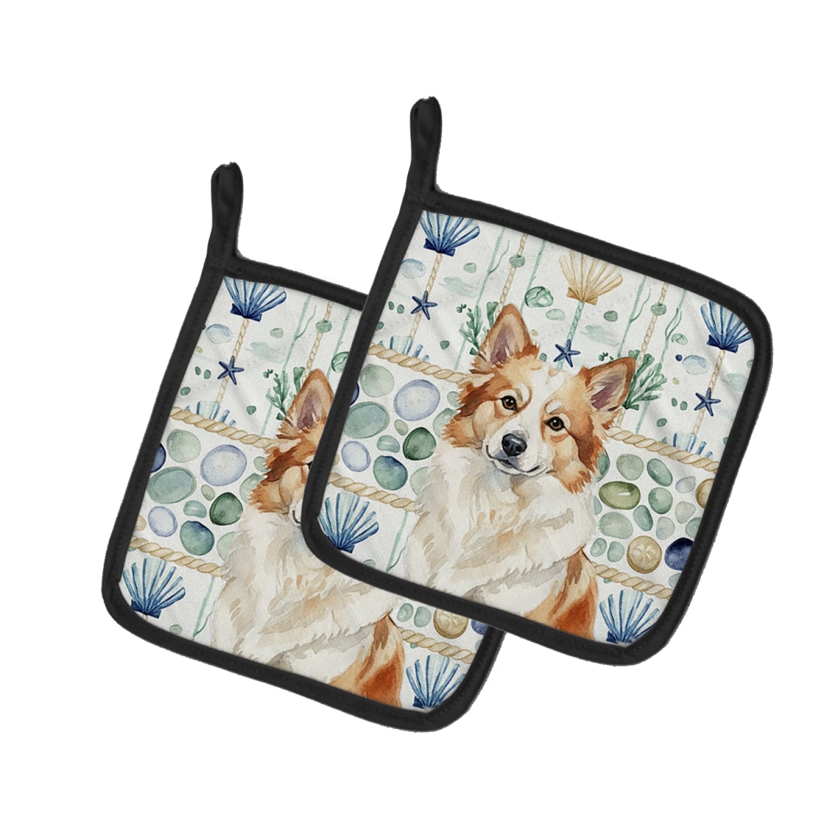 Picture of Carolines Treasures WDK7071PTHD 7.5 x 7.5 in. Tan Icelandic Sheepdog Coastal Sea Glass Pair of Pot Holders