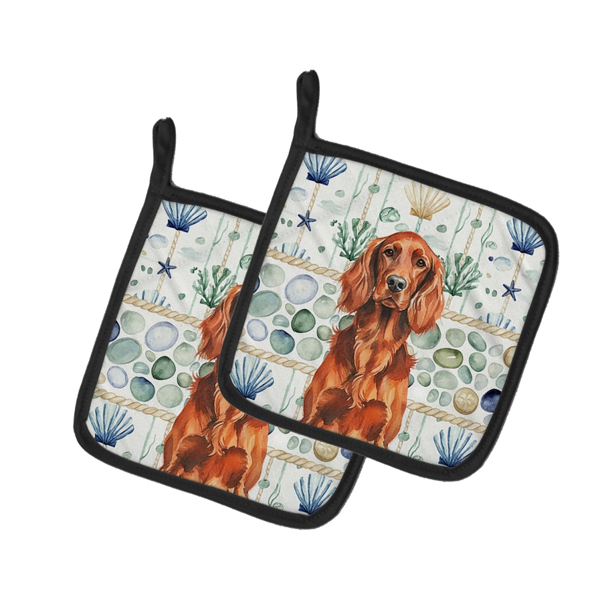 Picture of Carolines Treasures WDK7072PTHD 7.5 x 7.5 in. Irish Setter Coastal Sea Glass Pair of Pot Holders