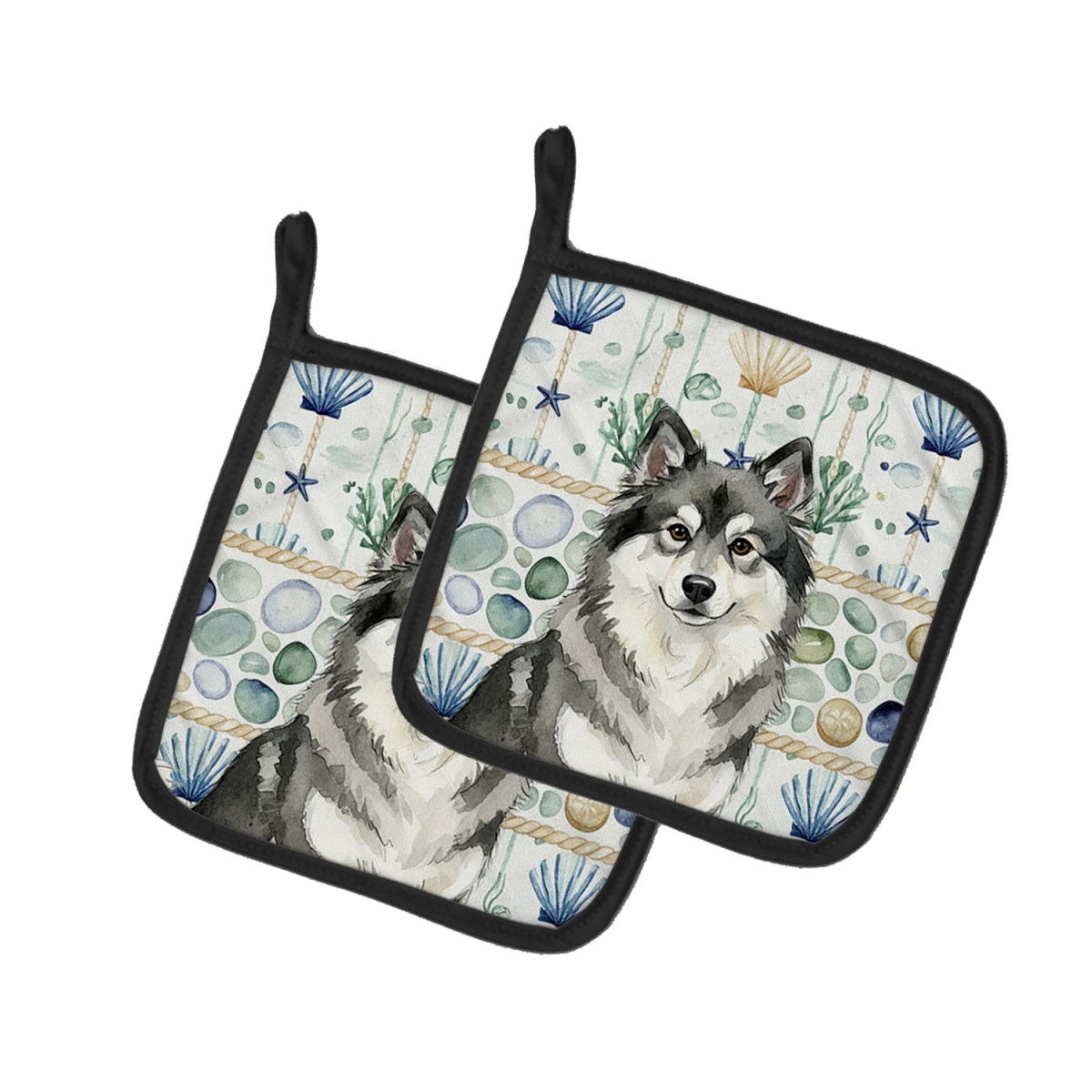 Picture of Carolines Treasures WDK7088PTHD 7.5 x 7.5 in. Keeshond Coastal Sea Glass Pair of Pot Holders