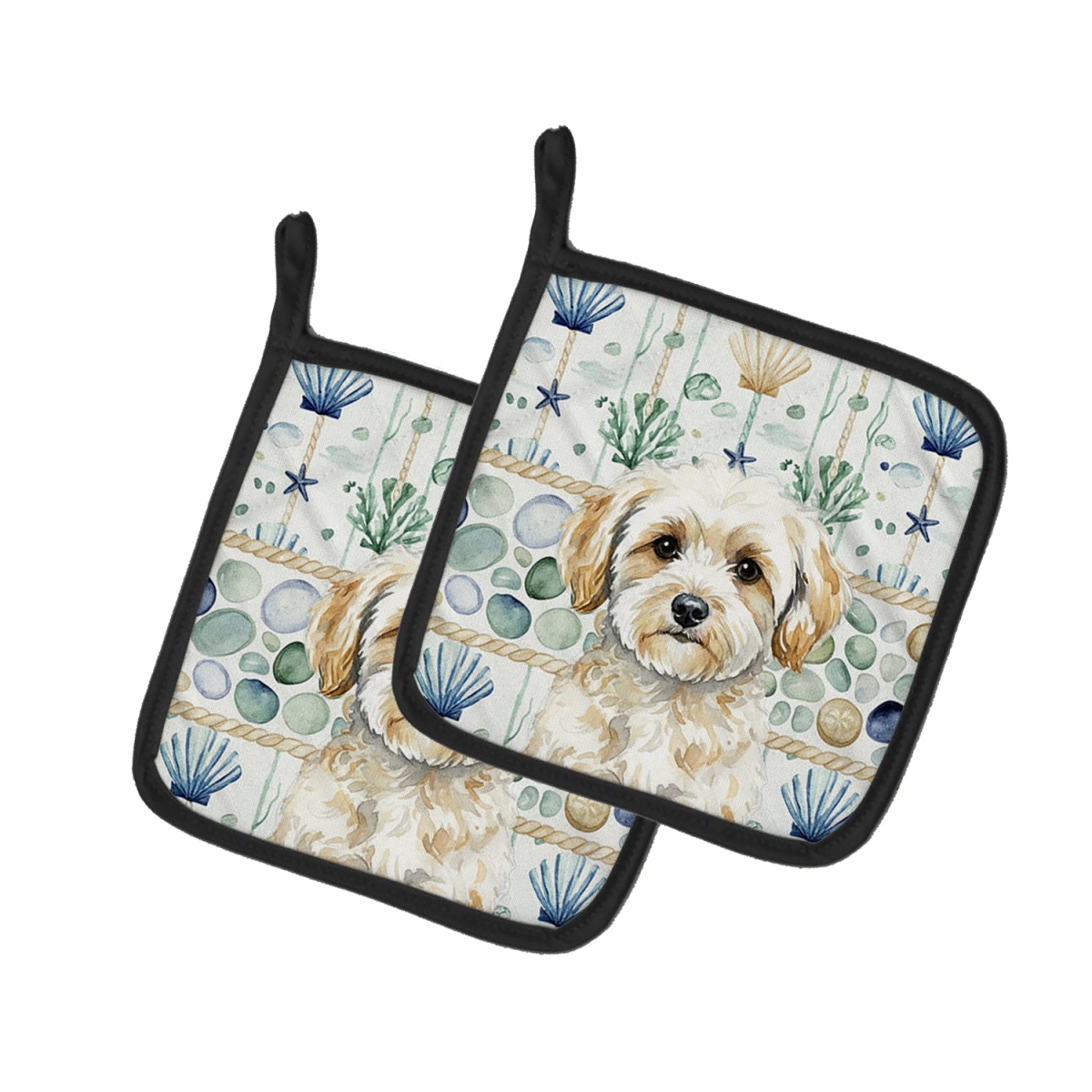 Picture of Carolines Treasures WDK7107PTHD 7.5 x 7.5 in. Maltipoo Coastal Sea Glass Pair of Pot Holders