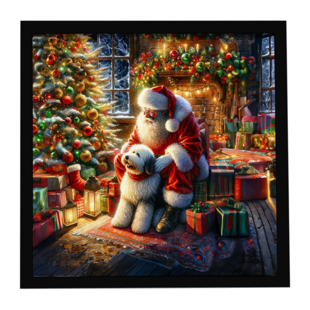DAC4146MFP88 8 x 8 in. Old English Sheepdog & Santa Claus Framed Metal Print