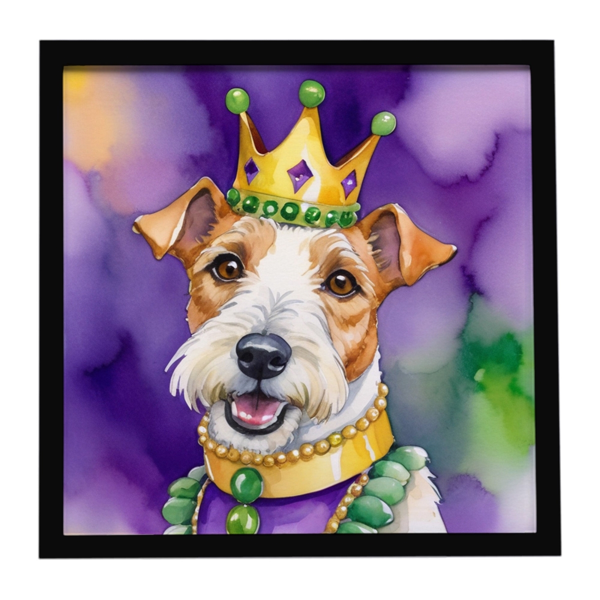 DAC4792MFP88 8 x 8 in. Fox Terrier King of Mardi Gras Framed Metal Print