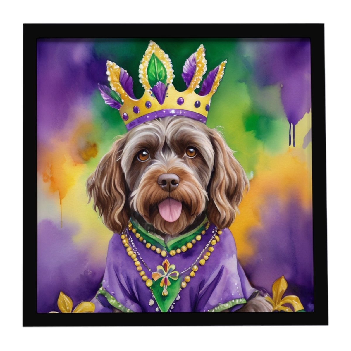 DAC4908MFP88 8 x 8 in. Wirehaired Pointing Griffon King of Mardi Gras Framed Metal Print