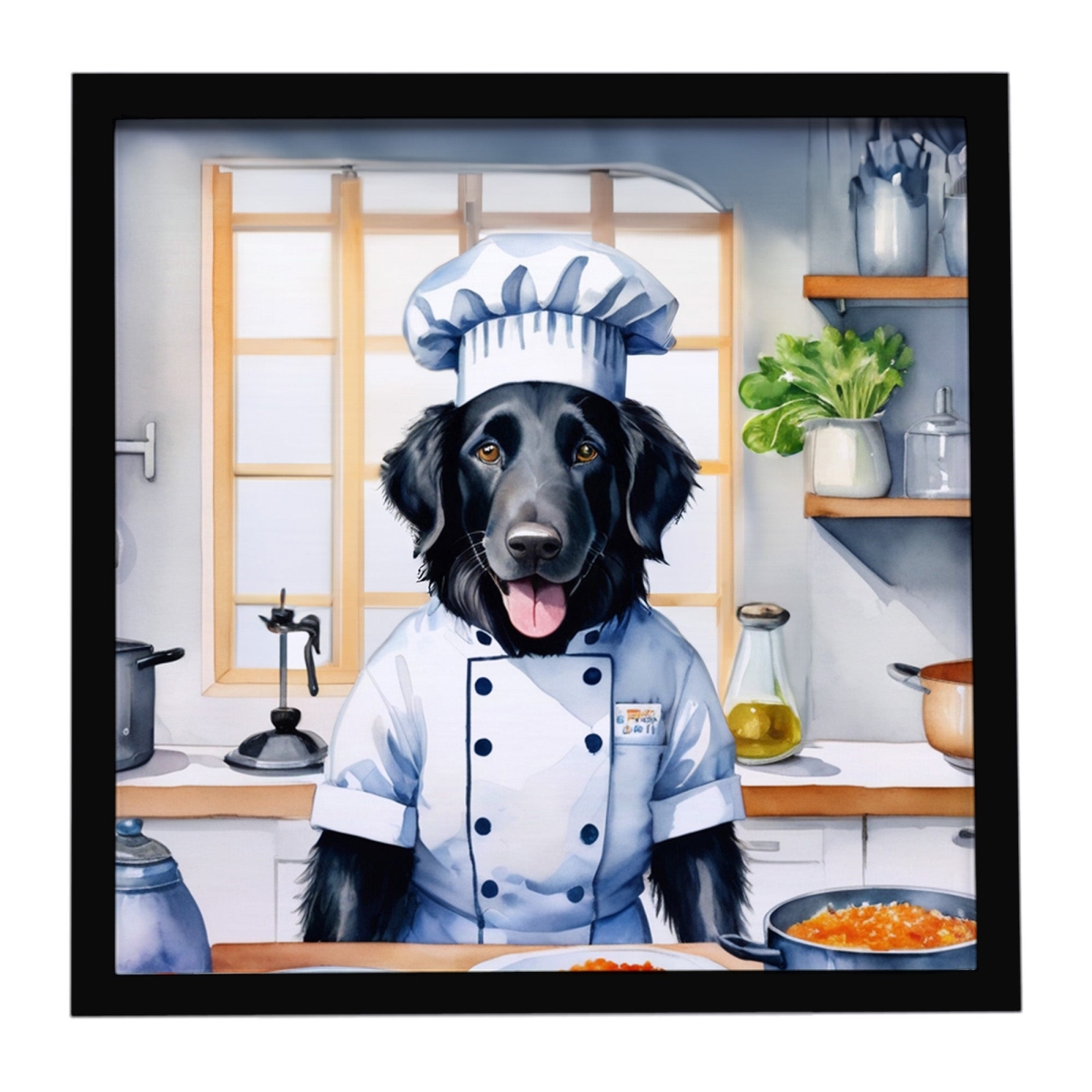 DAC6249MFP88 8 x 8 in. Flat-Coated Retriever The Chef Framed Metal Print