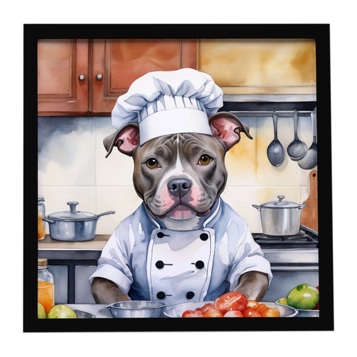 DAC6298MFP88 8 x 8 in. Pit Bull Terrier The Chef Framed Metal Print