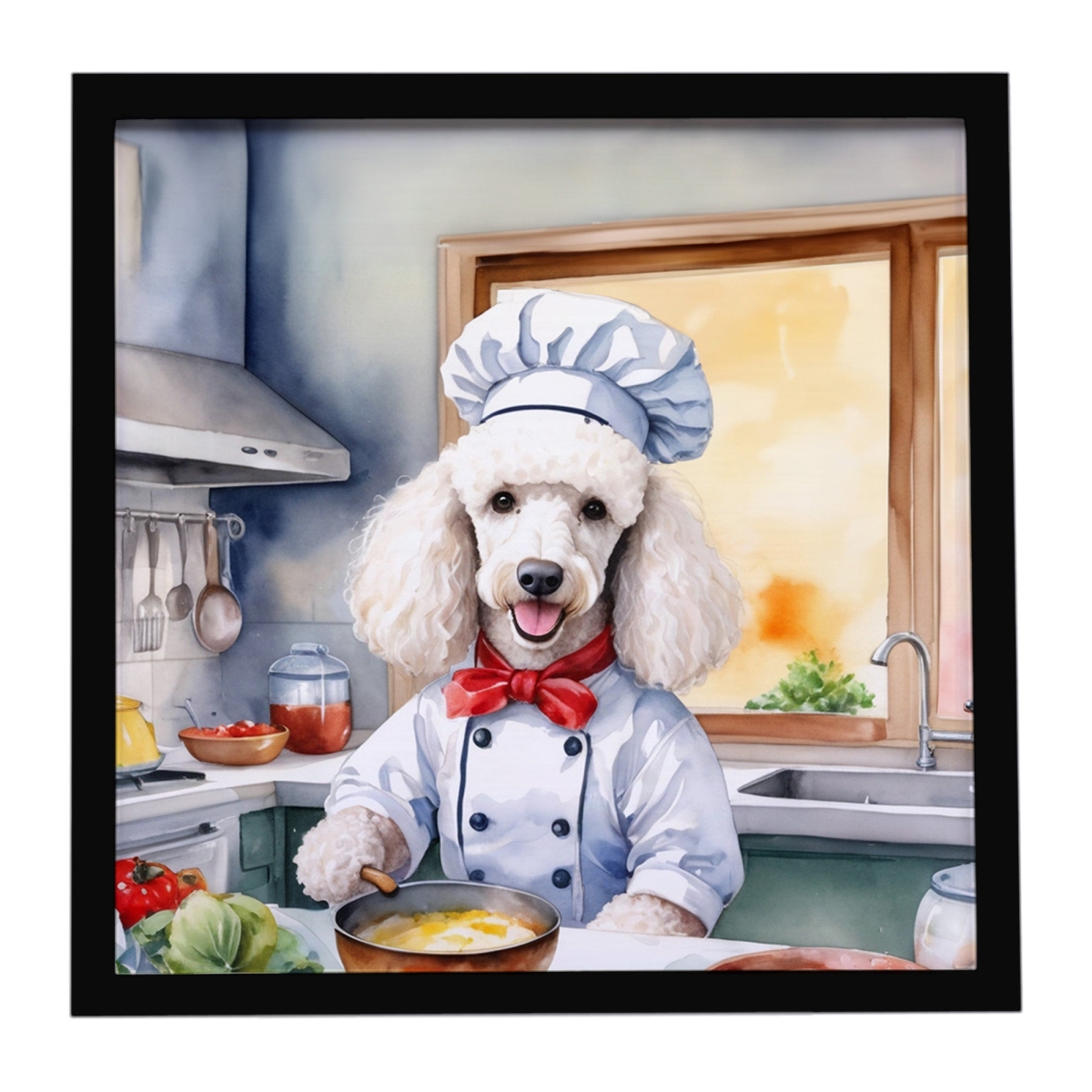 DAC6306MFP88 8 x 8 in. White Poodle The Chef Framed Metal Print
