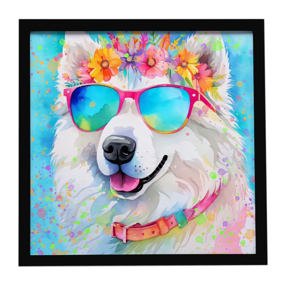 DAC2548MFP88 8 x 8 in. Samoyed Hippie Dawg Framed Metal Print
