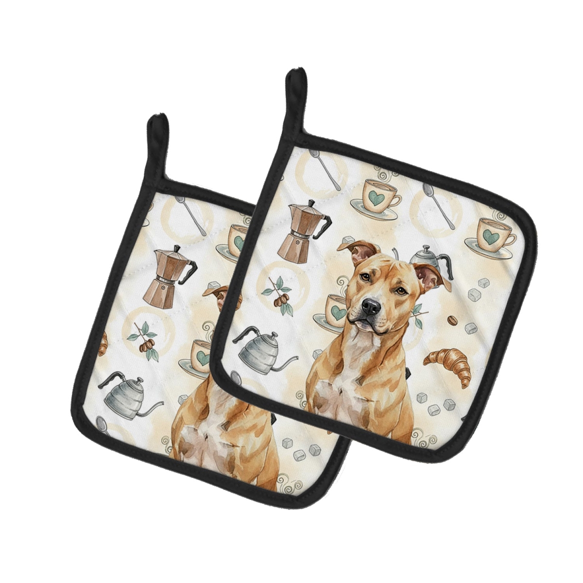 Picture of Carolines Treasures WDK7284PTHD 7.5 x 7.5 in. Fawn American Staffordshire Terrier Coffee Bar Pair of Pot Holders