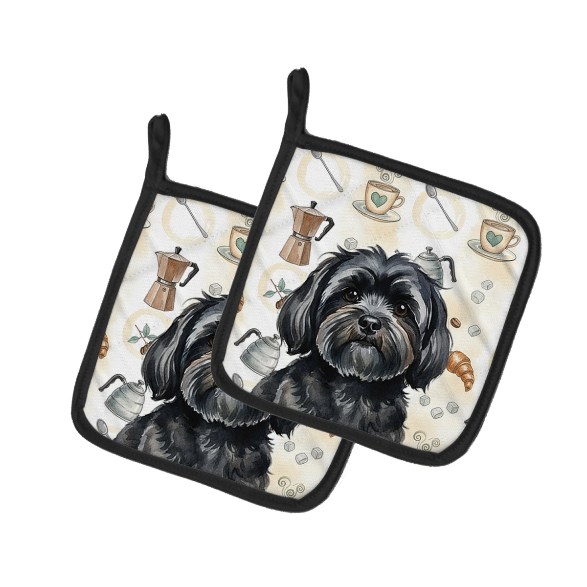 Picture of Carolines Treasures WDK7501PTHD 7.5 x 7.5 in. Black Lhasa Apso Coffee Bar Pair of Pot Holders