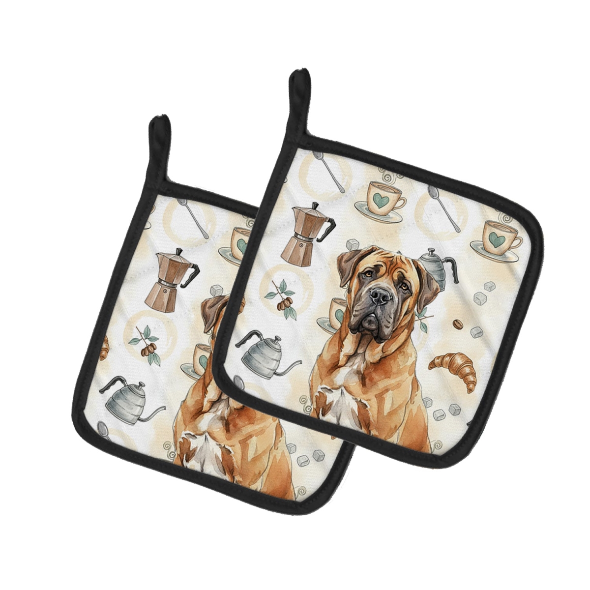 Picture of Carolines Treasures WDK7523PTHD 7.5 x 7.5 in. Neapolitan Mastiff Coffee Bar Pair of Pot Holders