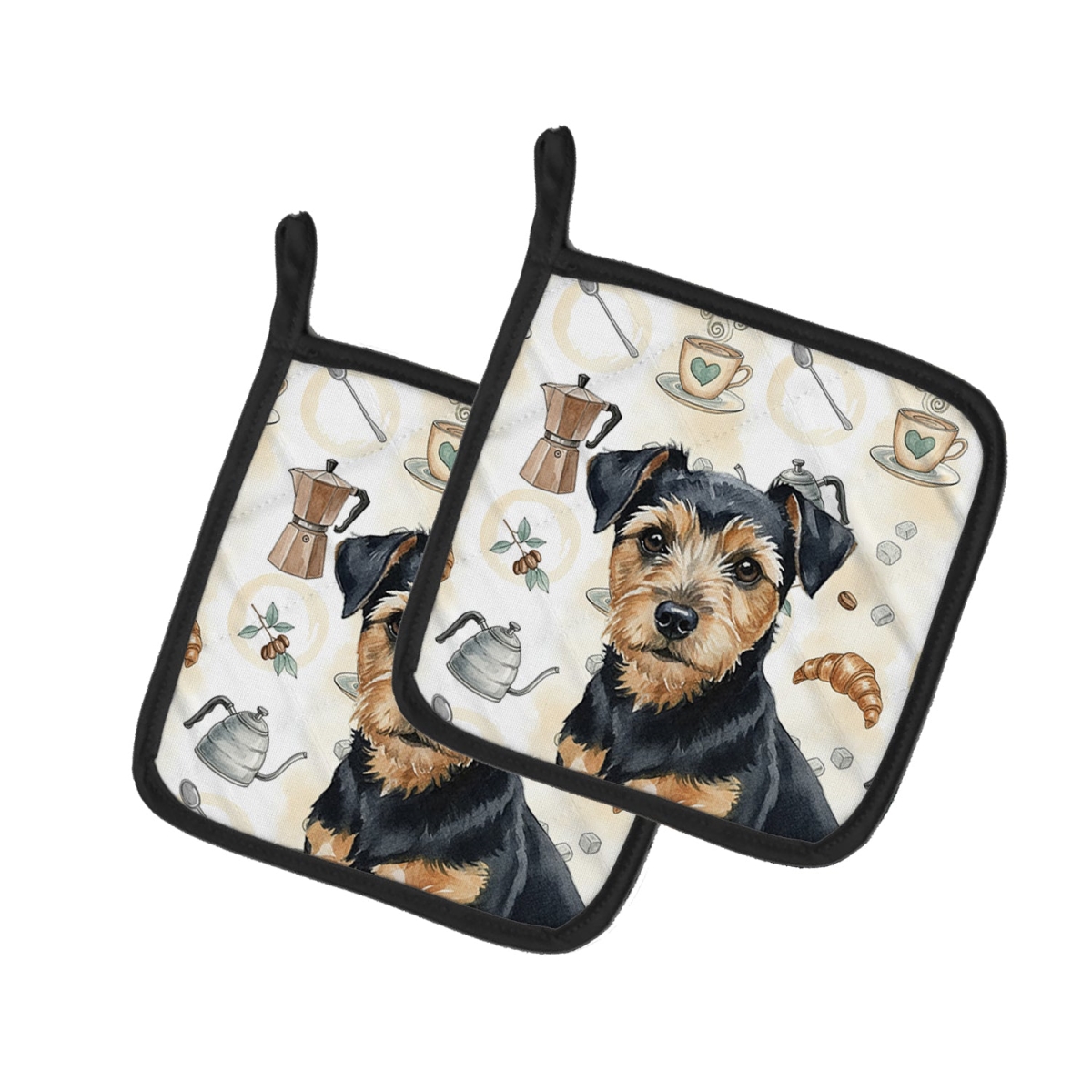 Picture of Carolines Treasures WDK7528PTHD 7.5 x 7.5 in. Black & Tan Norfolk Terrier Coffee Bar Pair of Pot Holders