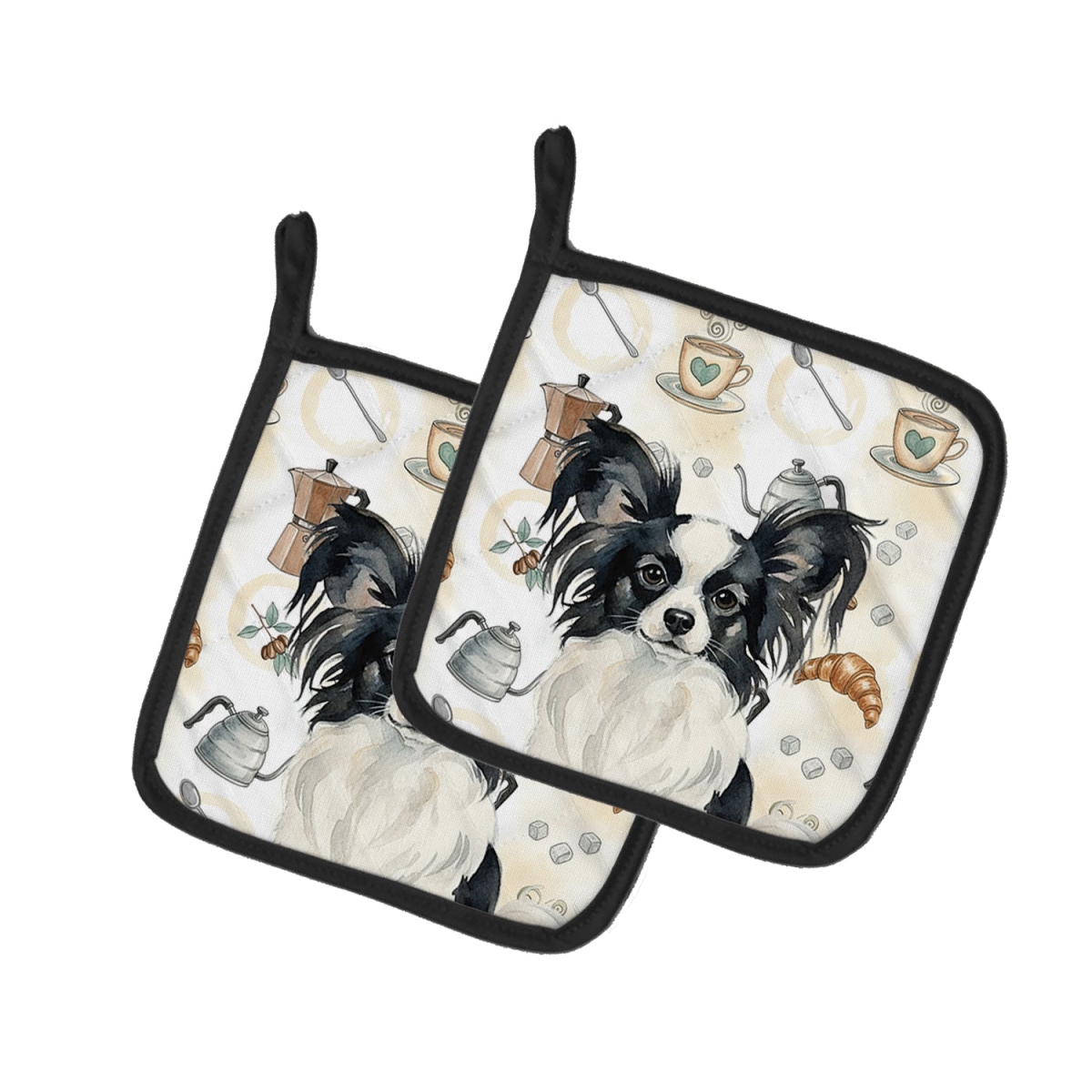 Picture of Carolines Treasures WDK7541PTHD 7.5 x 7.5 in. Black & White Papillon Coffee Bar Pair of Pot Holders