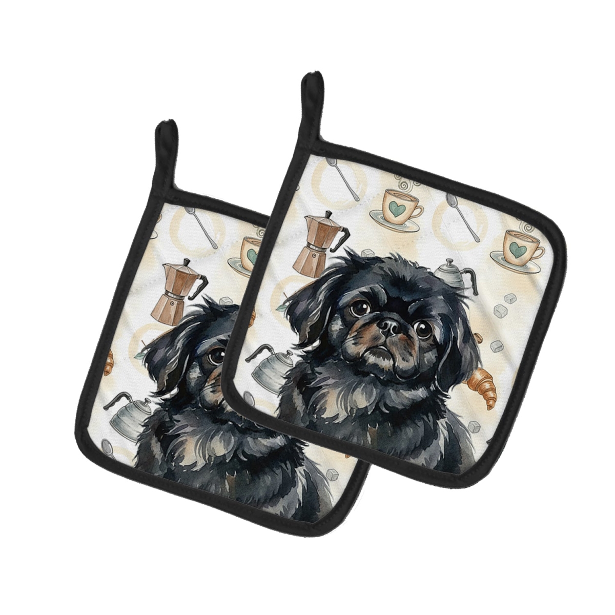 Picture of Carolines Treasures WDK7548PTHD 7.5 x 7.5 in. Black Pekingese Coffee Bar Pair of Pot Holders