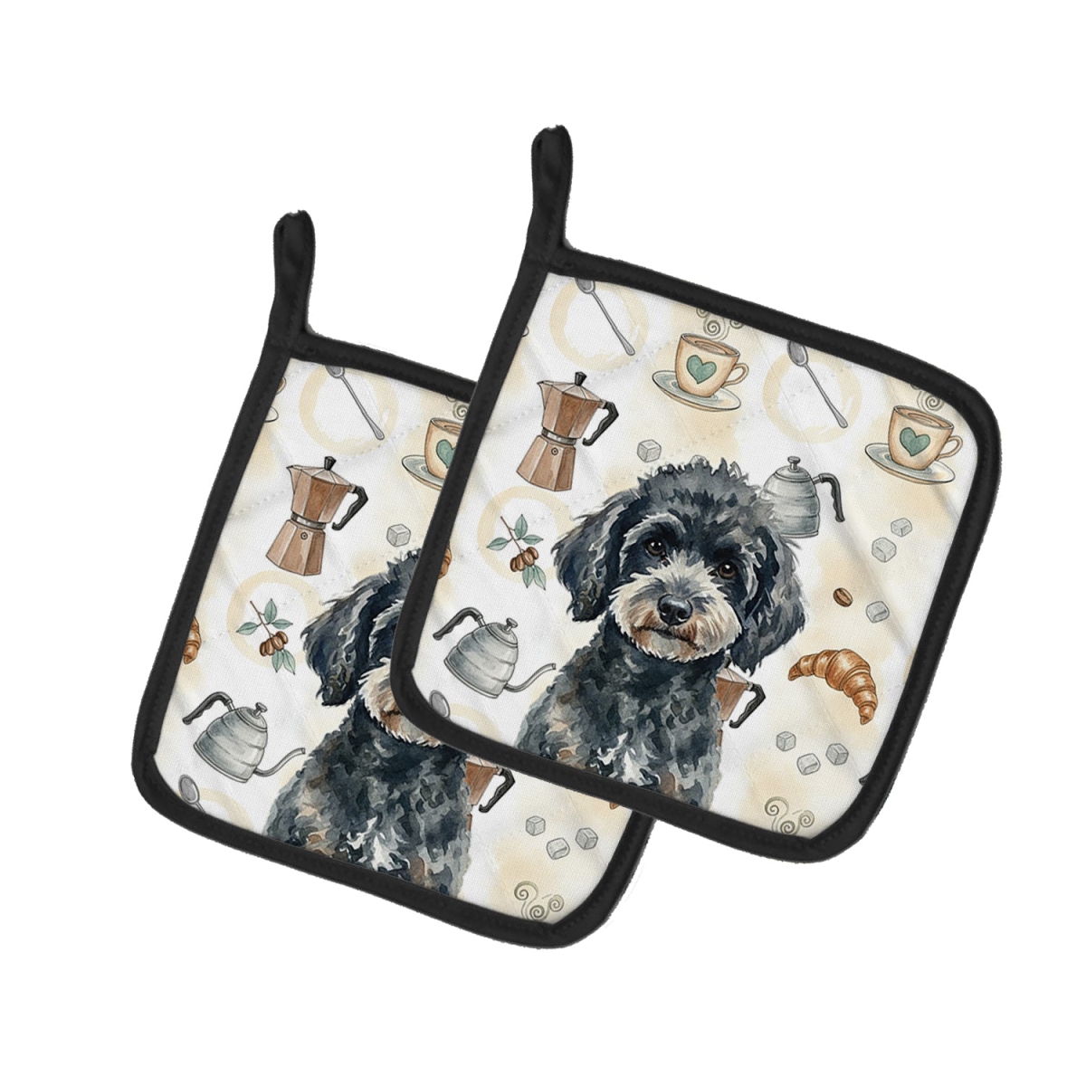 Picture of Carolines Treasures WDK7564PTHD 7.5 x 7.5 in. Miniature Black Poodle Coffee Bar Pair of Pot Holders