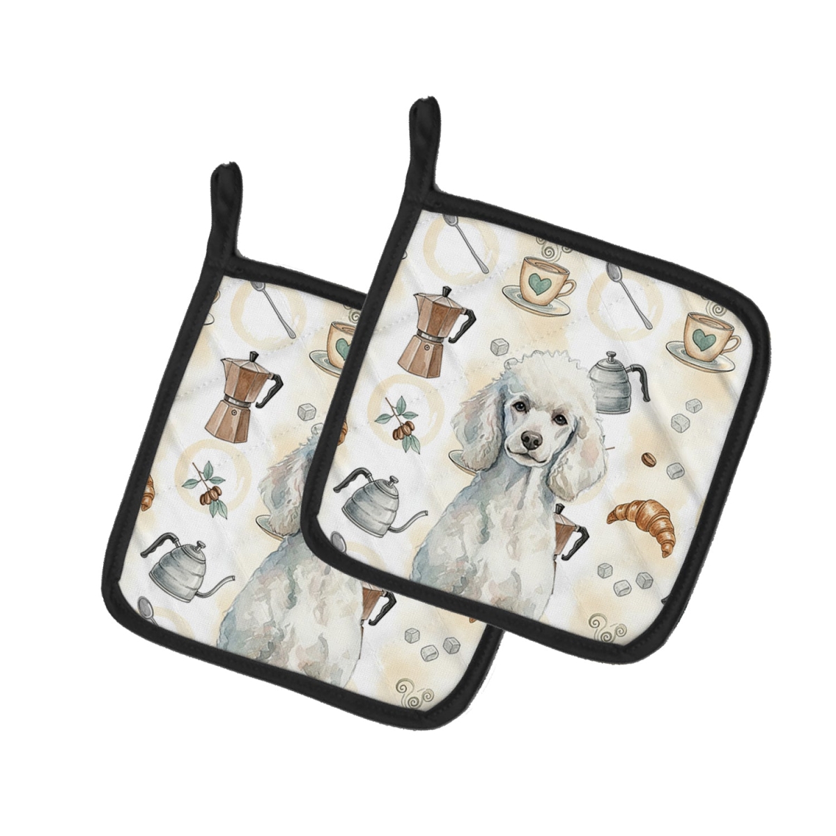 Picture of Carolines Treasures WDK7571PTHD 7.5 x 7.5 in. Standard White Poodle Coffee Bar Pair of Pot Holders