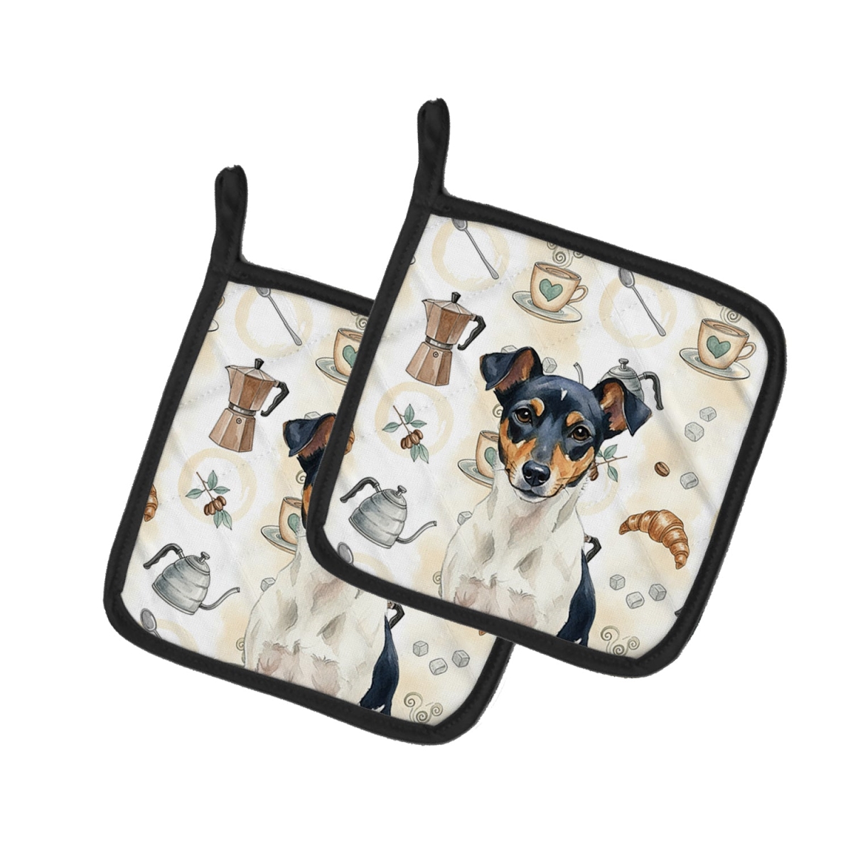 Picture of Carolines Treasures WDK7585PTHD 7.5 x 7.5 in. Tricolor Rat Terrier Coffee Bar Pair of Pot Holders