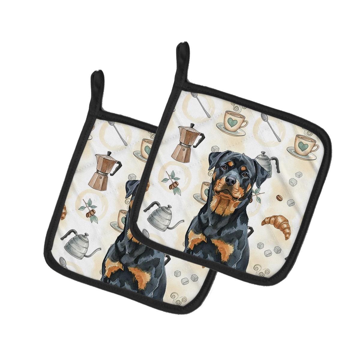Picture of Carolines Treasures WDK7587PTHD 7.5 x 7.5 in. Rottweiler Coffee Bar Pair of Pot Holders