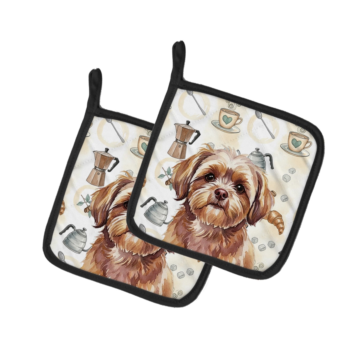 Picture of Carolines Treasures WDK7619PTHD 7.5 x 7.5 in. Liver Shih Tzu Coffee Bar Pair of Pot Holders