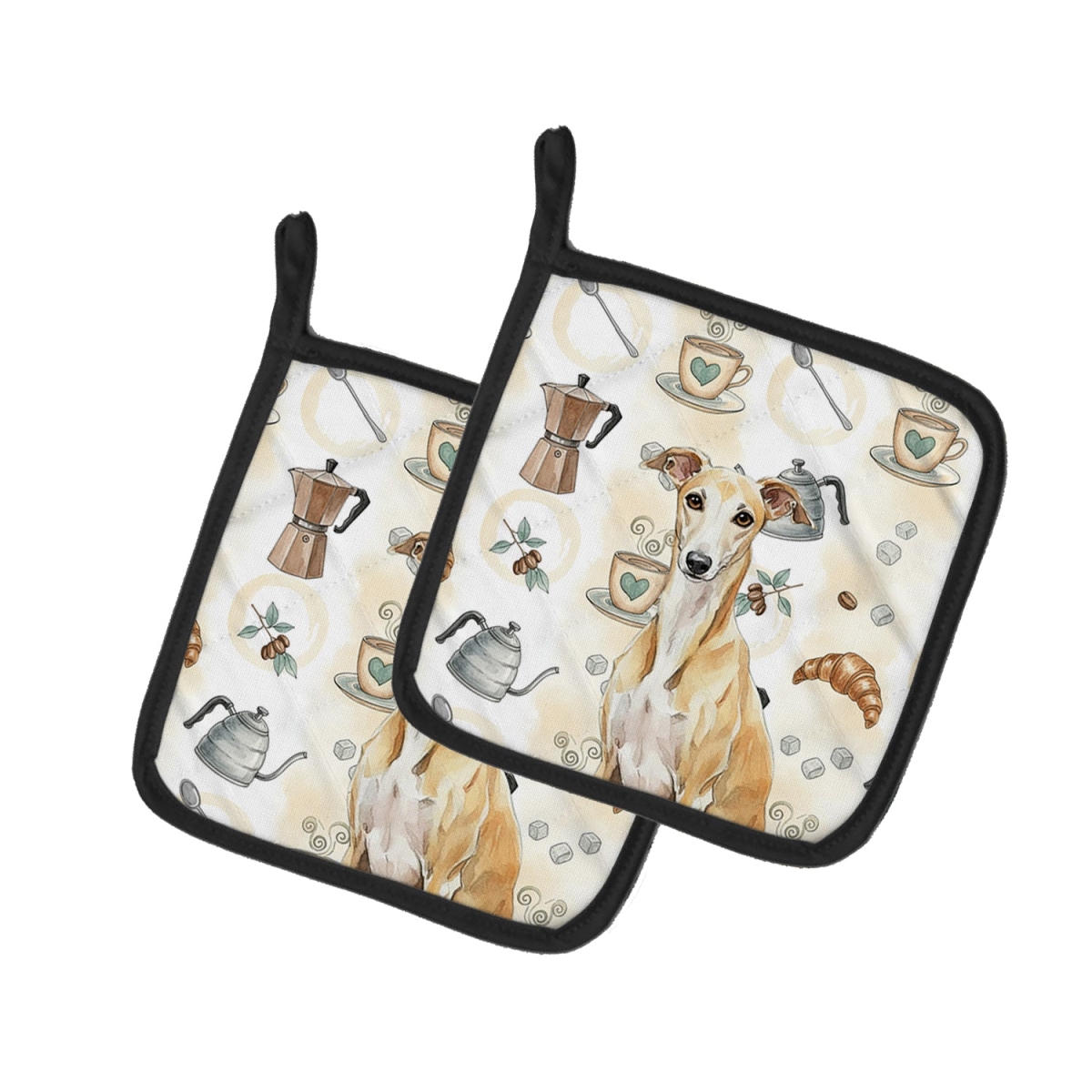 Picture of Carolines Treasures WDK7654PTHD 7.5 x 7.5 in. Fawn Whippet Coffee Bar Pair of Pot Holders