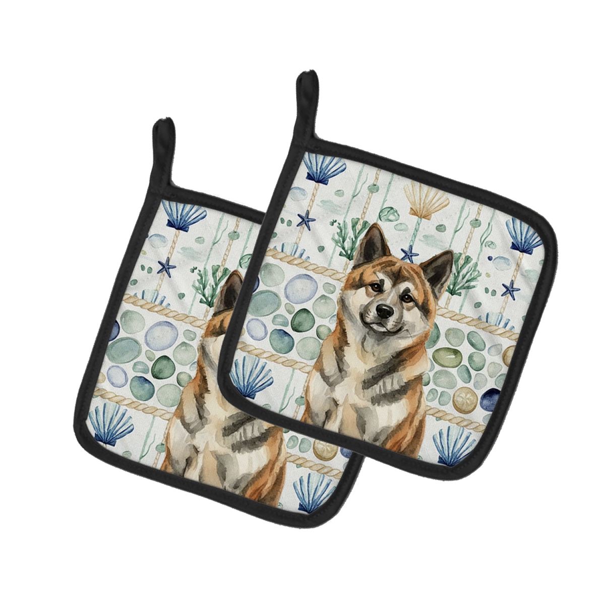 Picture of Carolines Treasures WDK6869PTHD 7.5 x 7.5 in. Brindle Akita Coastal Sea Glass Pair of Pot Holders